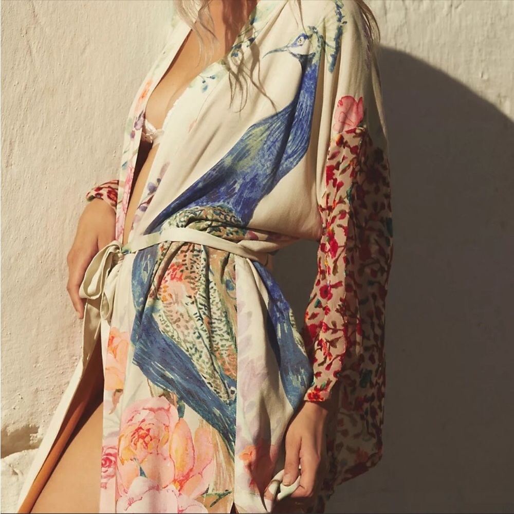 #115 New! Peacock Boho Burnout Kimono Duster Robe - Picture 2 of 11